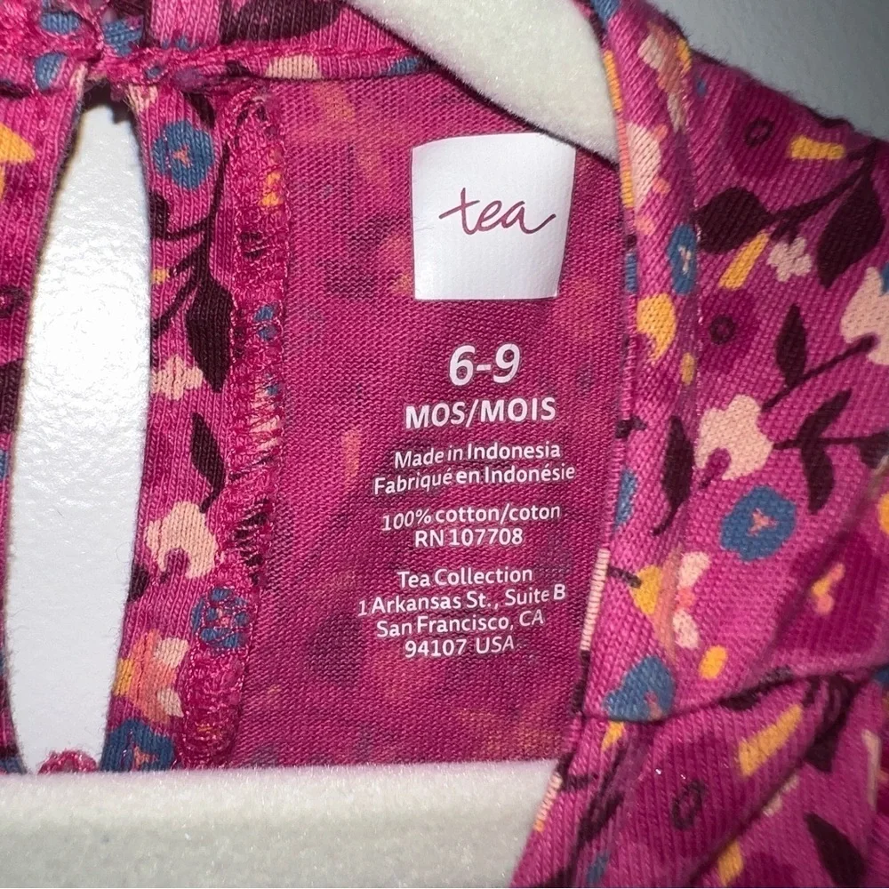 Tea Collection Baby Girl Long Sleeve Pink Floral Romper Size 6-9 Months